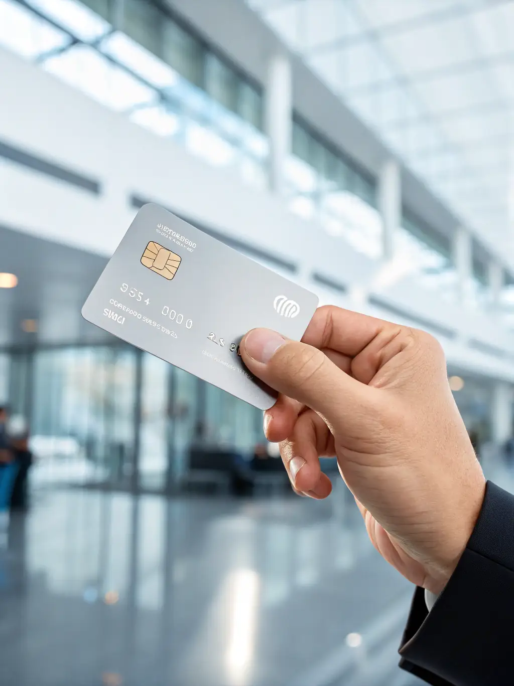 A professional, brightly lit photo of a Paygistix-branded credit card, showcasing its design and security features. The card is resting on a modern desk with a laptop in the background.